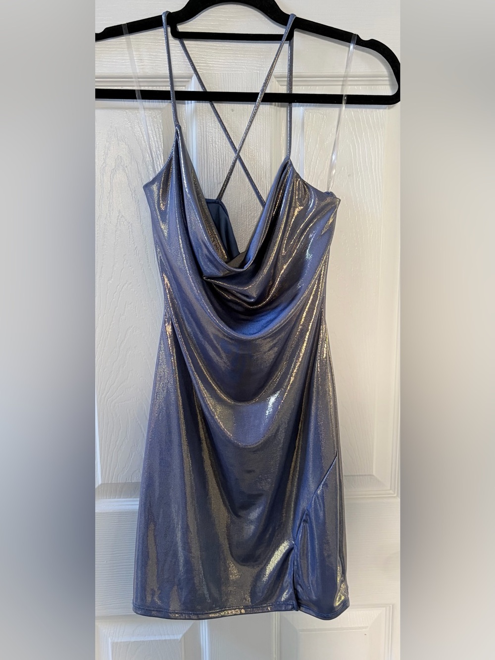 Windsor Metallic Blue Cowl Neck Strapless Dress